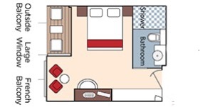 Croisière AMA AmaWaterways AmaMora Catégorie BB Balcon français et Balcony extérieur plan